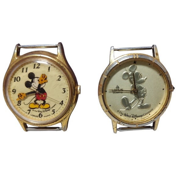 Vintage Disney Lorus Mickey Mouse Watches Gold Tone DO NOT WORK Set of Two PARTS - Picture 1 of 9